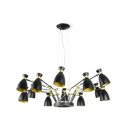 FARO - Luminaria colgante retro 12 L E14 negro/oro níquel