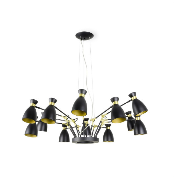 FARO - Luminaria colgante retro 12 L E14 negro/oro níquel