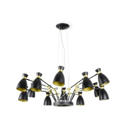 FARO - Luminaria colgante retro 12 L E14 negro/oro níquel