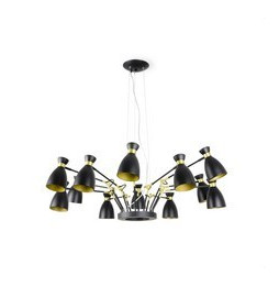 FARO - Luminaria colgante retro 12 L E14 negro/oro níquel