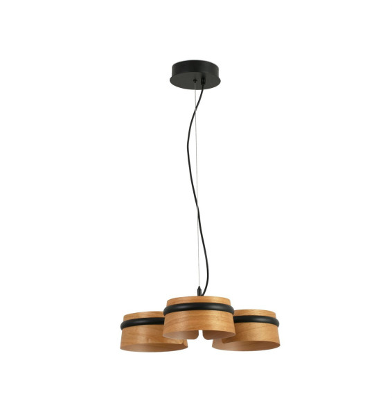 FARO - Luminaria colgante LOOP led 3x6W 27K negro y pantalla de madera