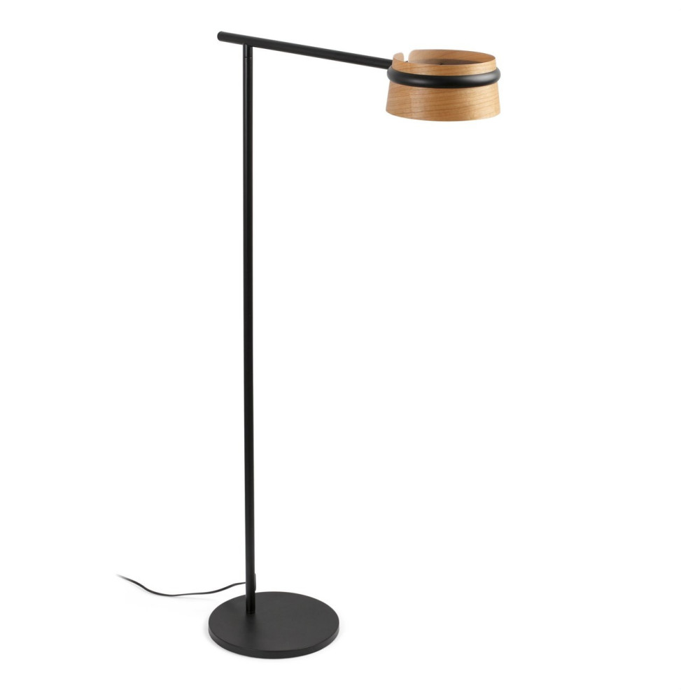 FARO - Luminaria pie de salón LOOP led 6W 27K negro y pantalla de madera