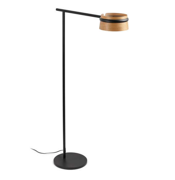 FARO - Luminaria pie de salón LOOP led 6W 27K negro y pantalla de madera