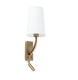 FARO - Aplique REM con lector LED pantalla blanca oro viejo