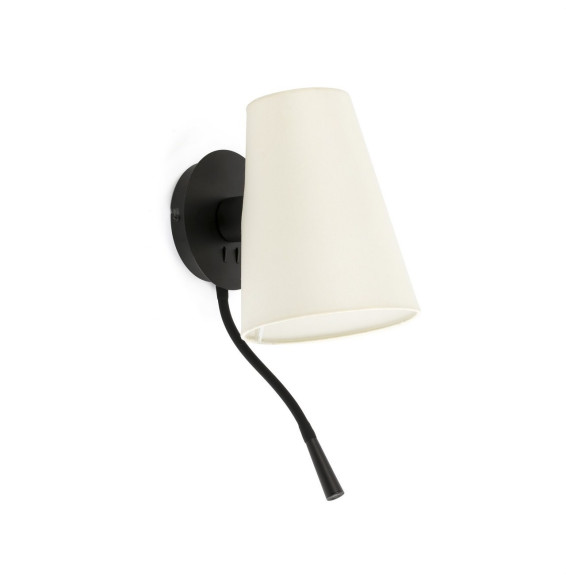 FARO - Aplique LUPE con lector LED negro pantalla beige
