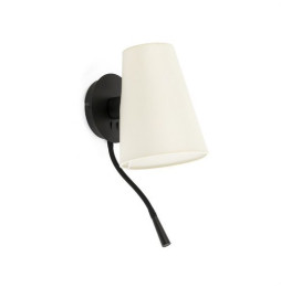 FARO - Aplique LUPE con lector LED negro pantalla beige
