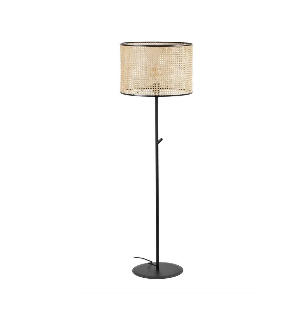 FARO - Luminaria de pie MAMBO negro pantalla ratán E27 diámetro 450x313mm