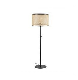 FARO - Luminaria de pie MAMBO negro pantalla ratán E27 diámetro 450x313mm