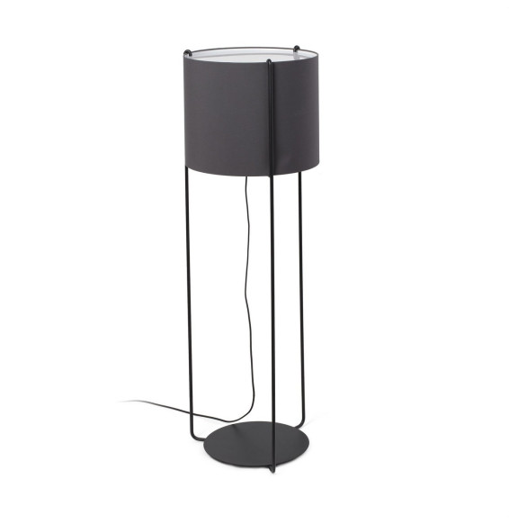 FARO - Luminaria pie de salón DRUM negro pantalla gris 1xE27