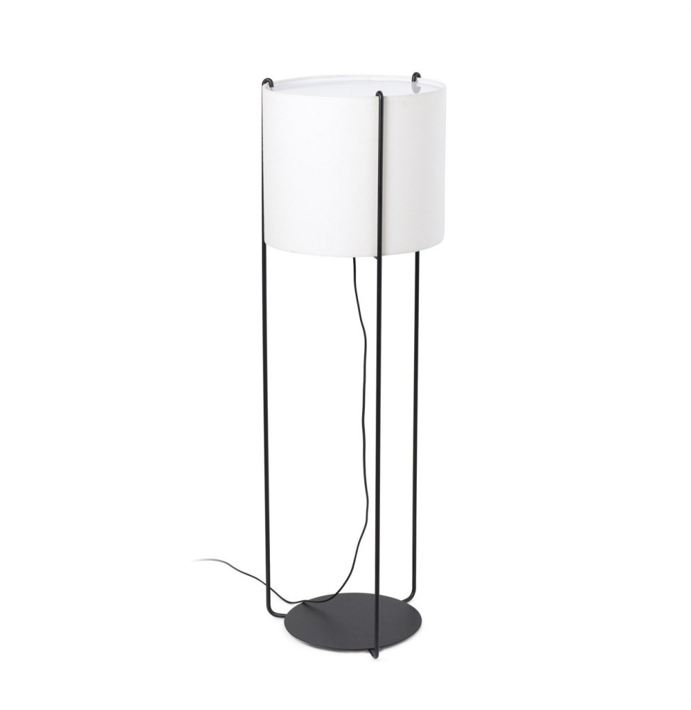 FARO - Luminaria pie de salón DRUM negro pantalla beige 1xE27