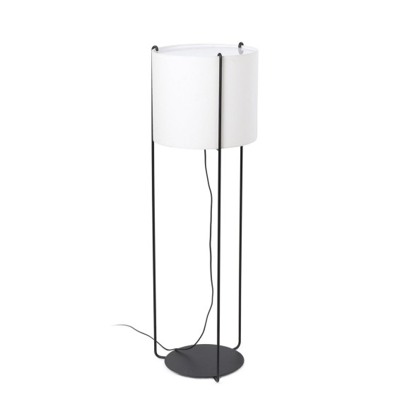 FARO - Luminaria pie de salón DRUM negro pantalla beige 1xE27