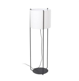 FARO - Luminaria pie de salón DRUM negro pantalla beige 1xE27