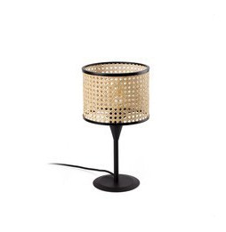 FARO - Luminaria sobremesa MAMBO mini negro pantalla ratán E27 diámetro 210x200mm