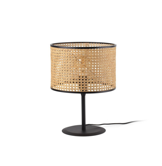 FARO - Luminaria sobremesa MAMBO negro pantalla ratán E27 diámetro 320x213mm