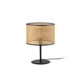 FARO - Luminaria sobremesa MAMBO negro pantalla ratán E27 diámetro 320x213mm
