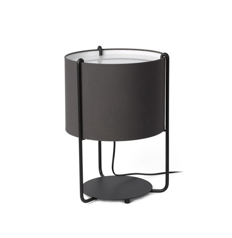 FARO - Luminaria sobremesa DRUM negra pantalla gris 1xE27