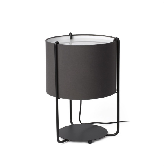 FARO - Luminaria sobremesa DRUM negra pantalla gris 1xE27