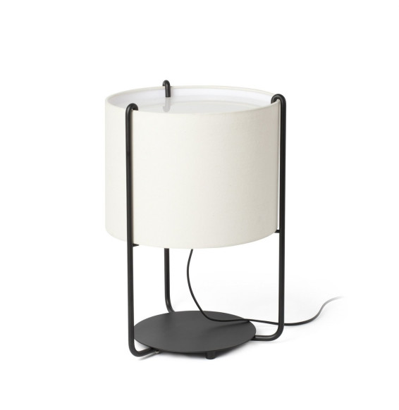 FARO - Luminaria sobremesa DRUM negra pantalla beige 1xE27
