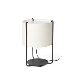 FARO - Luminaria sobremesa DRUM negra pantalla beige 1xE27