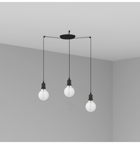 FARO - Luminaria suspendida ART 1xE27 2m cable 3 lámparas negro