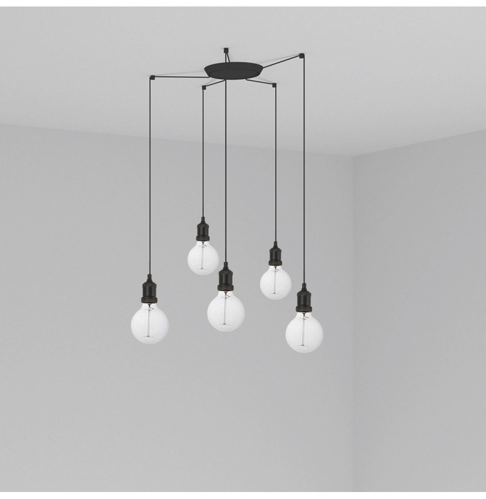 FARO - Luminaria suspendida ART 1xE27 2m cable 5 lámparas negro