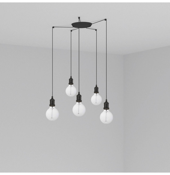 FARO - Luminaria suspendida ART 1xE27 2m cable 5 lámparas negro