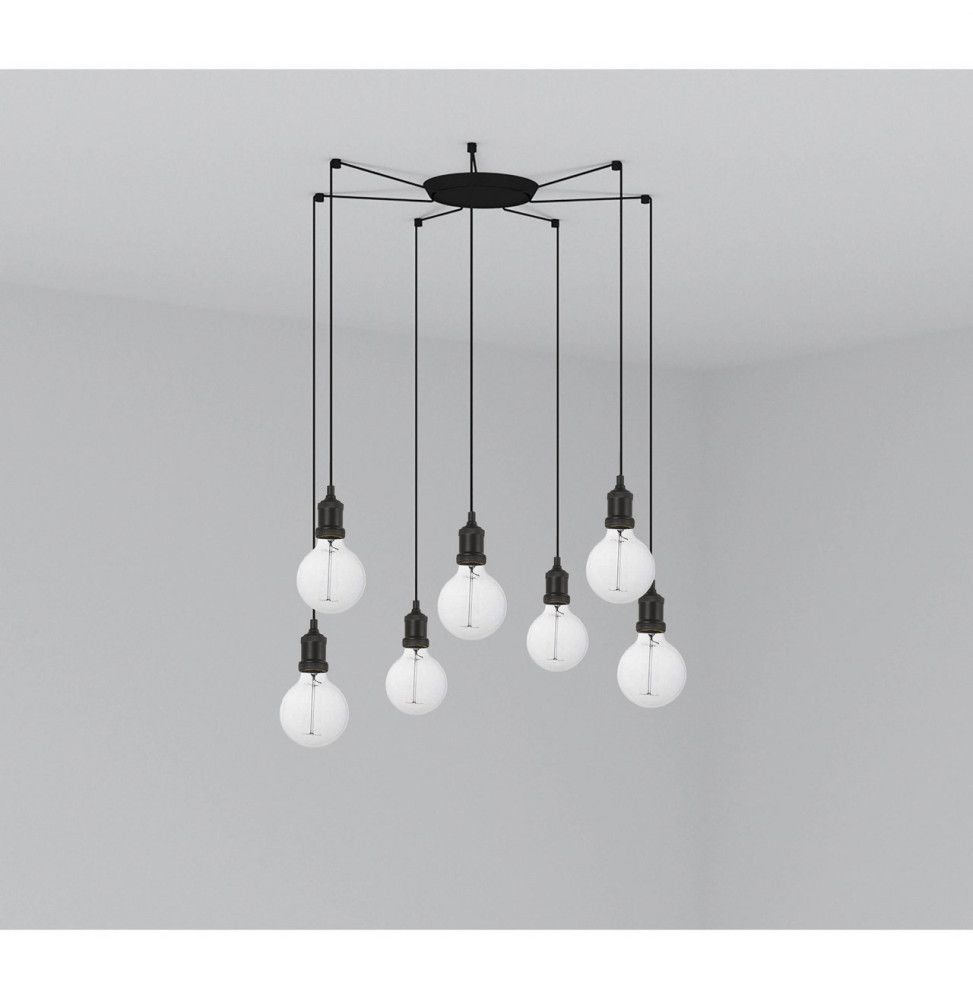 FARO - Luminaria suspendida ART 1xE27 2m cable 7 lámparas negro