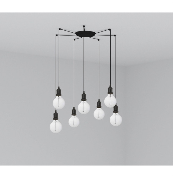 FARO - Luminaria suspendida ART 1xE27 2m cable 7 lámparas negro