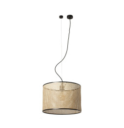 FARO - Luminaria suspendida MAMBO negro pantalla ratán E27 diámetro 450x313mm