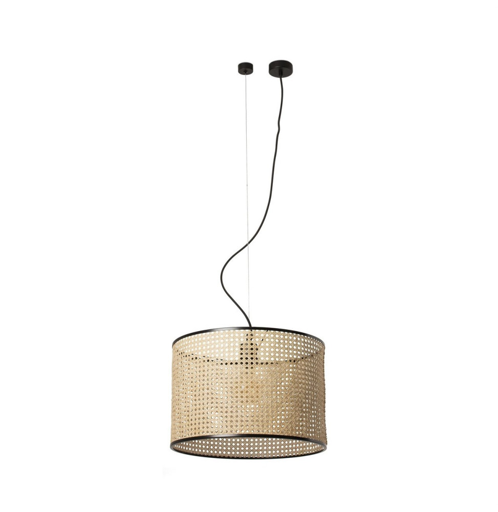 FARO - Luminaria suspendida MAMBO negro pantalla ratán E27 diámetro 450x313mm
