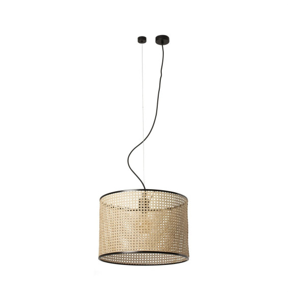 FARO - Luminaria suspendida MAMBO negro pantalla ratán E27 diámetro 450x313mm