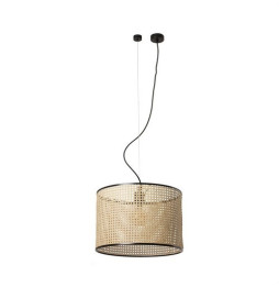 FARO - Luminaria suspendida MAMBO negro pantalla ratán E27 diámetro 450x313mm