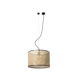 FARO - Luminaria suspendida MAMBO negro pantalla ratán E27 diámetro 450x313mm