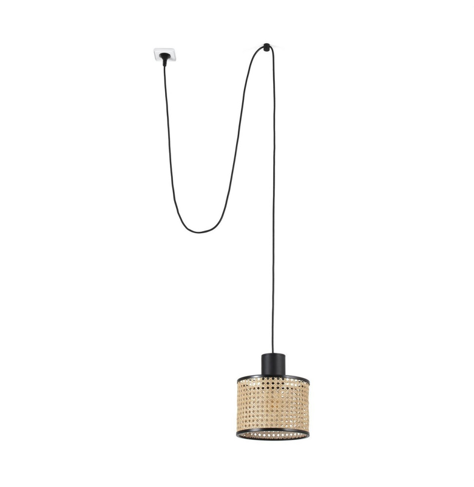 FARO - Luminaria suspendida MAMBO clavija pantalla ratán E27 diámetro 210x159mm