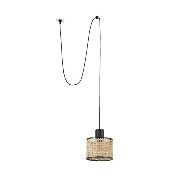 FARO - Luminaria suspendida MAMBO clavija pantalla ratán E27 diámetro 210x159mm