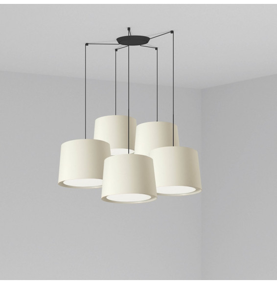 FARO - Luminaria suspendida CONGA negro E27 500x350mm blanca 5 lámparas