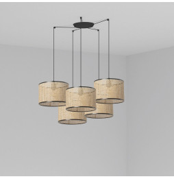 FARO - Luminaria suspendida MAMBO negro pantalla ratán E27 diámetro 320x213mm 5 lámparas