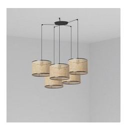 FARO - Luminaria suspendida MAMBO negro pantalla ratán E27 diámetro 320x213mm 5 lámparas