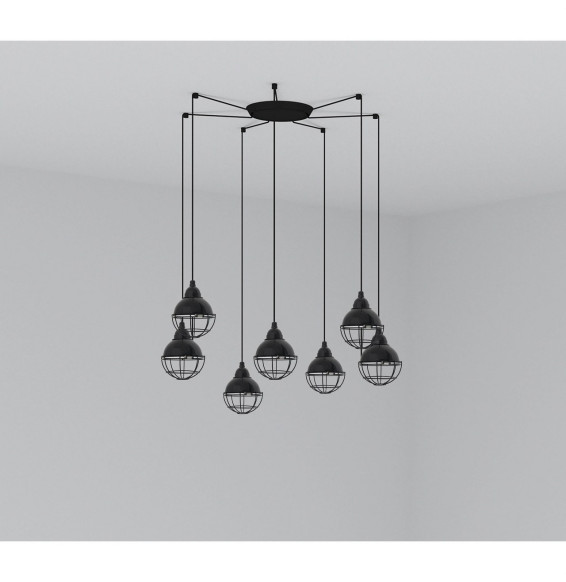FARO - Luminaria suspendida CLAIRE E27 15W 7 lámparas negro