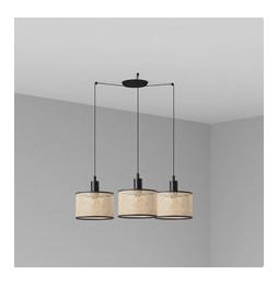 FARO - Luminaria suspendida MAMBO negro pantalla ratán E27 diámetro 210x200mm 3 lámparas