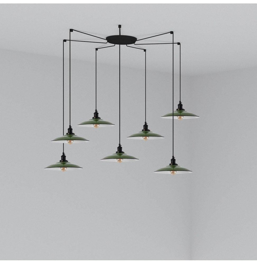 FARO - Luminaria suspendida LANG E27 7 lámparas verde