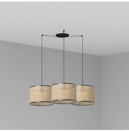 FARO - Luminaria suspendida MAMBO negro pantalla ratán E27 diámetro 320x213mm 3 lámparas