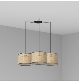 FARO - Luminaria suspendida MAMBO negro pantalla ratán E27 diámetro 320x213mm 3 lámparas