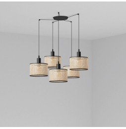 FARO - Luminaria suspendida MAMBO negro pantalla ratán E27 diámetro 210x200mm 5 lámparas