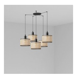 FARO - Luminaria suspendida MAMBO negro pantalla ratán E27 diámetro 210x200mm 5 lámparas
