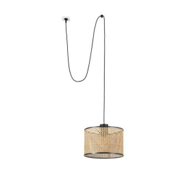 FARO - Luminaria suspendida MAMBO clavija pantalla ratán E27 diámetro 320x200mm