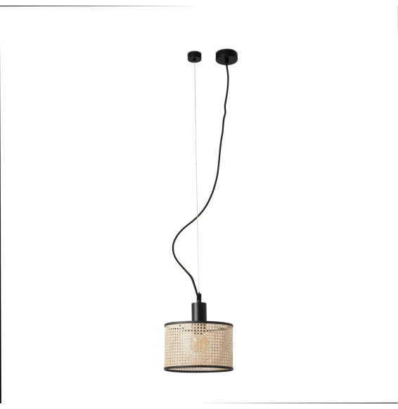 FARO - Luminaria suspendida MAMBO negro pantalla ratán E27 diámetro 210x200mm