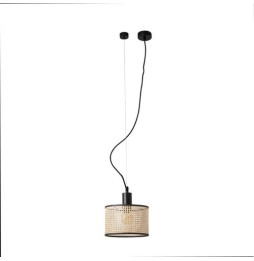 FARO - Luminaria suspendida MAMBO negro pantalla ratán E27 diámetro 210x200mm