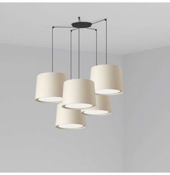 FARO - Luminaria suspendida CONGA negro E27 500x350mm beige 5 lámparas