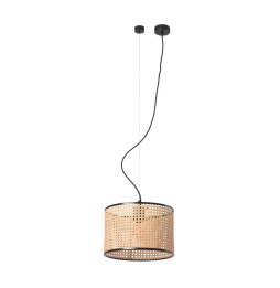 FARO - Luminaria suspendida MAMBO negro pantalla ratán E27 diámetro 320x213mm